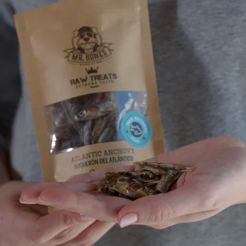 Premio natural deshidratado para perro y gato de boquerón
