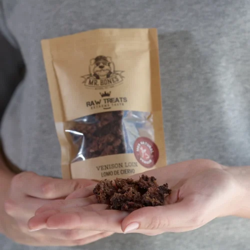 Premio natural para perro y gato de lomo de ciervo deshidratado